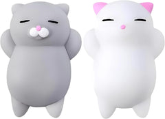 Nutty Toys Squishy Cat Set - 2 Soft Silicone Kawaii Kitties Top Stress Relief Toy 2023 Unique Gifts for Teens Kids Women Men Adults Best Teenage Girls Teen Boy Tween Christmas Stocking Stuffers Idea