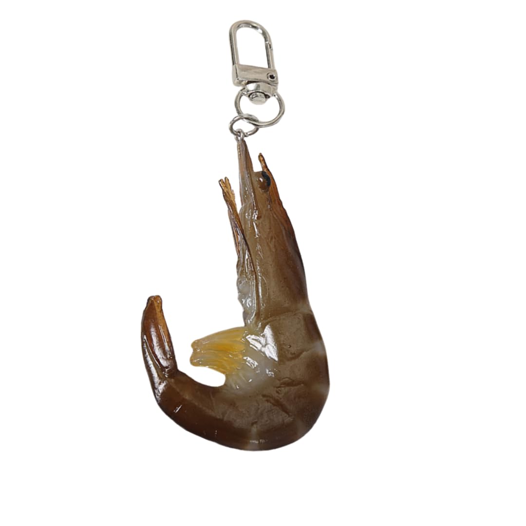 HSYHERE Men Women Creative Interesting Novelty Stylish Mini Simulated Food Orange Shrimp Keychain Key-ring Pendant