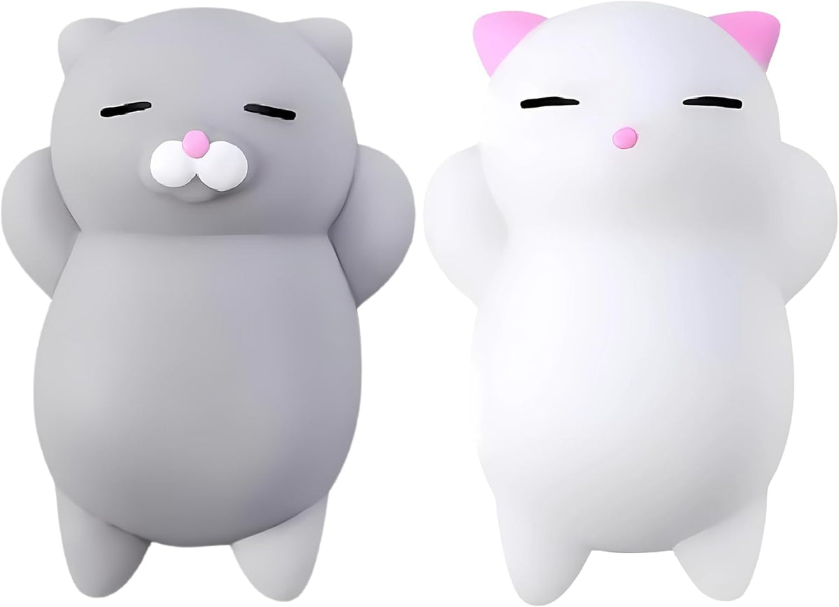 Nutty Toys Squishy Cat Set - 2 Soft Silicone Kawaii Kitties Top Stress Relief Toy 2023 Unique Gifts for Teens Kids Women Men Adults Best Teenage Girls Teen Boy Tween Christmas Stocking Stuffers Idea