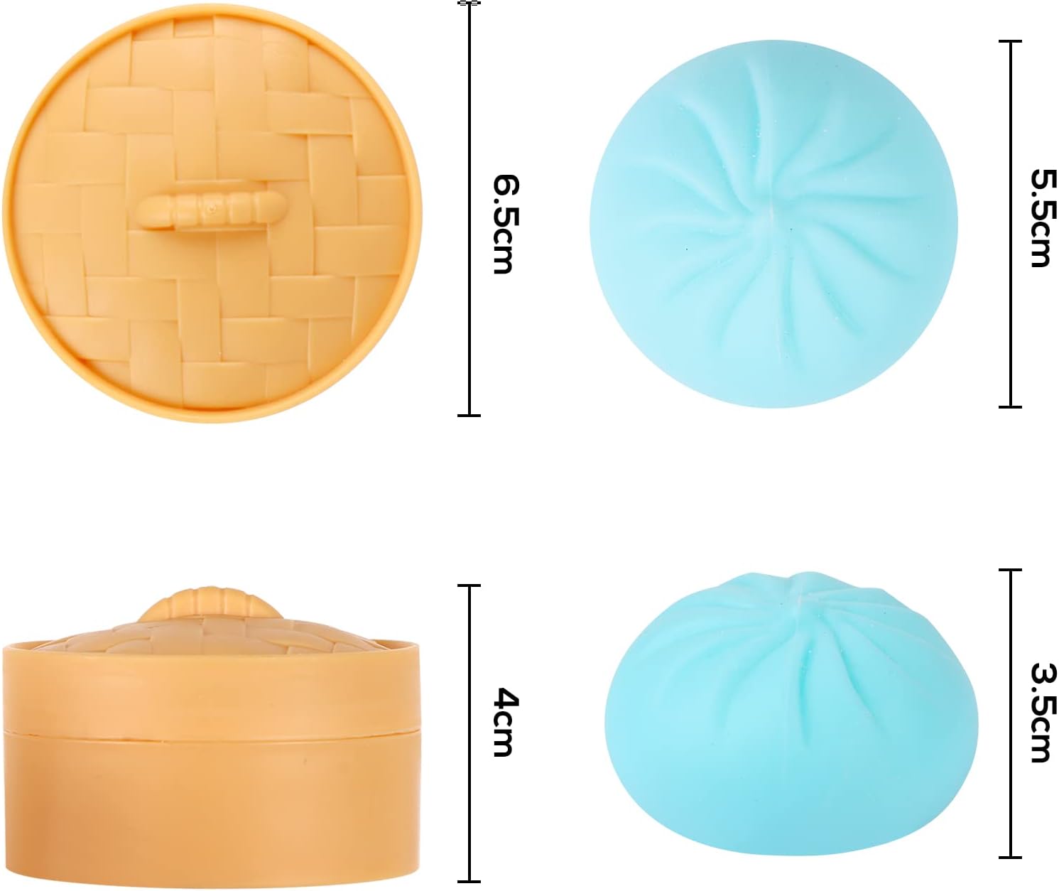 MEIEST 4 PCS Colorful Dumpling Squishy Stress Balls Fidget Sensory Toy,Squeeze Dough Ball Stress Relief Hand Toy,Anti-Anxiety Bun with Food Steamer Stretchy Desk Toys 4 Dumpling 1.6 inches