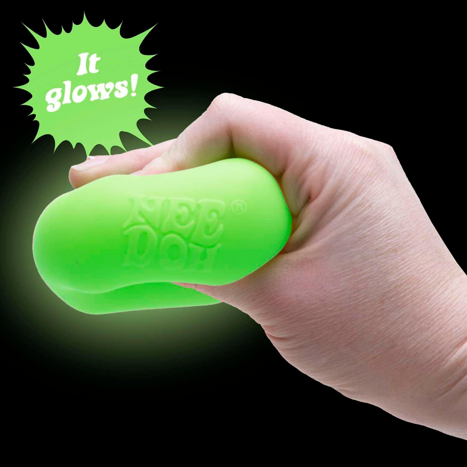 Schylling NeeDoh Nice Cube Glow - Sensory Toy with a Super Solid Squish - Glows in The Dark and Always Returns to its Square Shape - Ages 3 and Up - Color May Vary; One Cube Per Pack