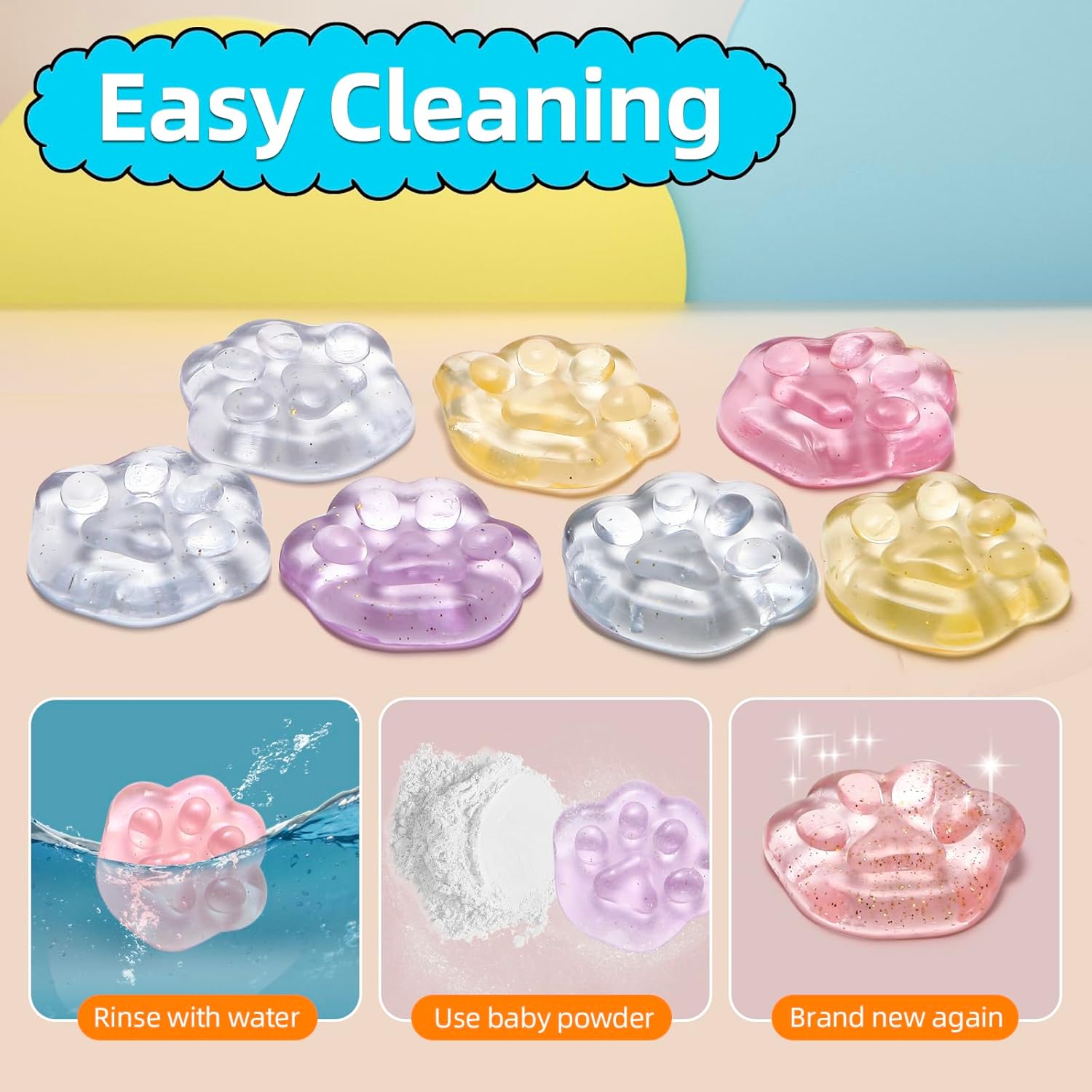 Miaopen 40pcs Mini Kawaii Cat Paw Squishy Toys for Kids, Transparent, Animal Theme, Squishy Toy, Squeeze-Toys, Ages 3+