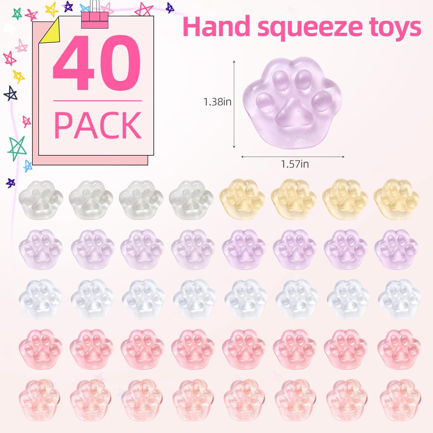 Miaopen 40pcs Mini Kawaii Cat Paw Squishy Toys for Kids, Transparent, Animal Theme, Squishy Toy, Squeeze-Toys, Ages 3+