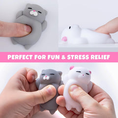 Nutty Toys Squishy Cat Set - 2 Soft Silicone Kawaii Kitties Top Stress Relief Toy 2023 Unique Gifts for Teens Kids Women Men Adults Best Teenage Girls Teen Boy Tween Christmas Stocking Stuffers Idea