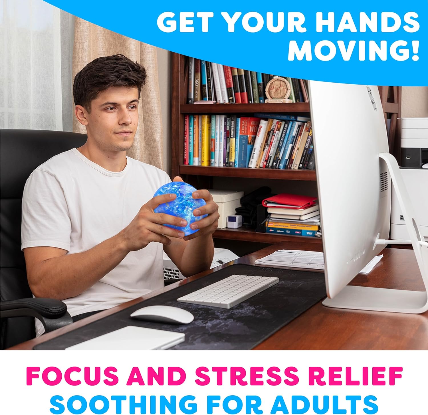 Power Your Fun Arggh Glitter Stress Ball for Adults and Kids - Medium Squishy Stress Ball Fidget Toy, Anti Stress Sensory Ball Squeeze Toy Stress Balls (Blue)