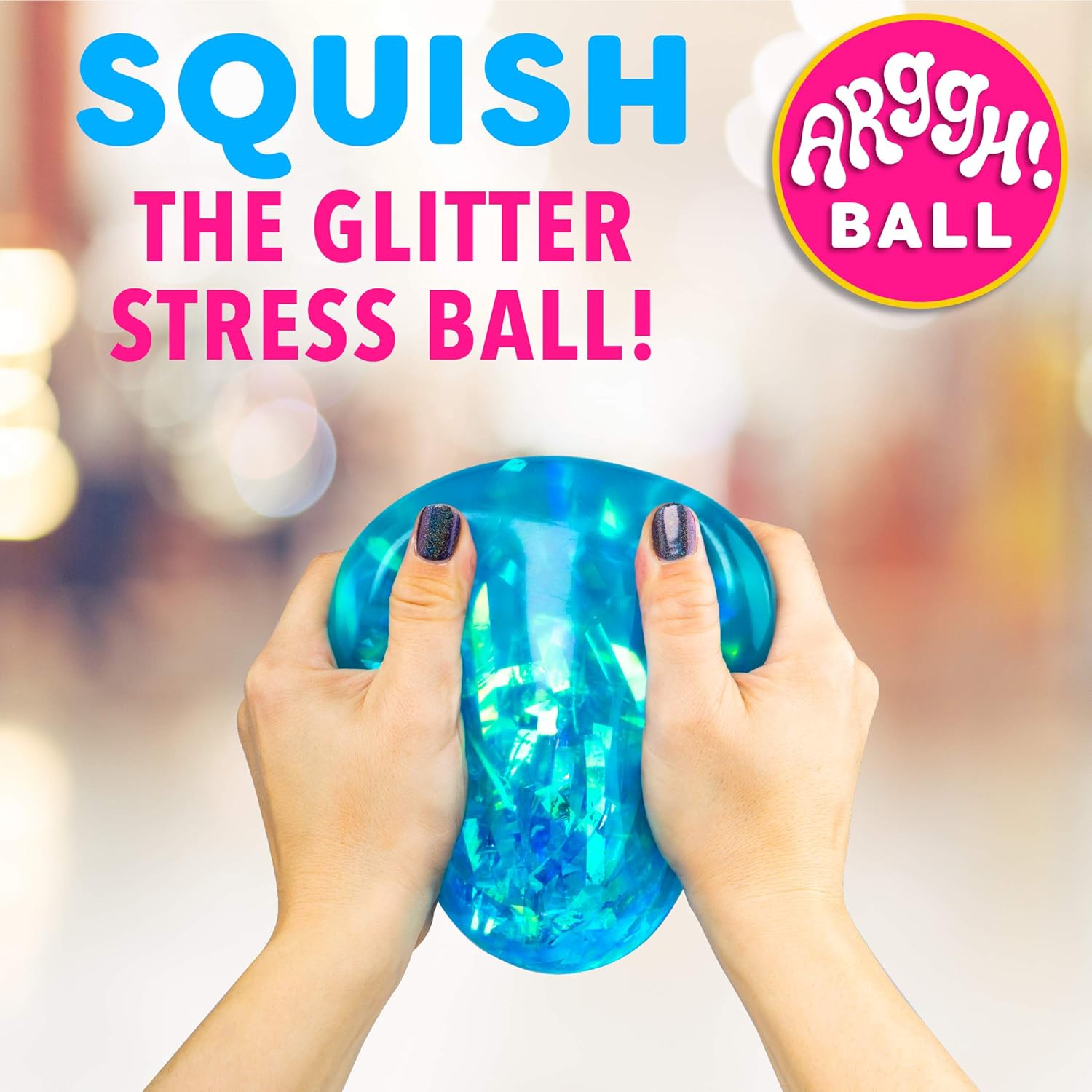 Power Your Fun Arggh Glitter Stress Ball for Adults and Kids - Medium Squishy Stress Ball Fidget Toy, Anti Stress Sensory Ball Squeeze Toy Stress Balls (Blue)